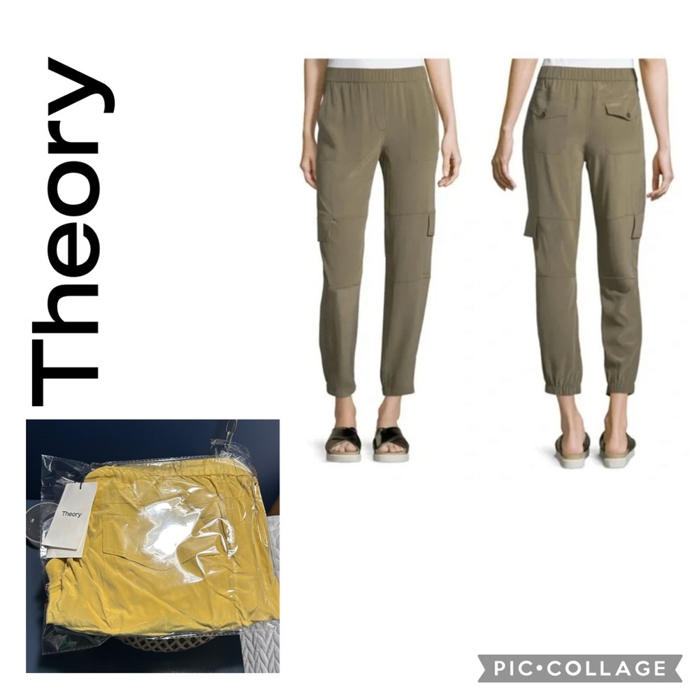NWT Thoery “Hamtana” summer silk cargo jogger pants in POLLEN golden yellow MED